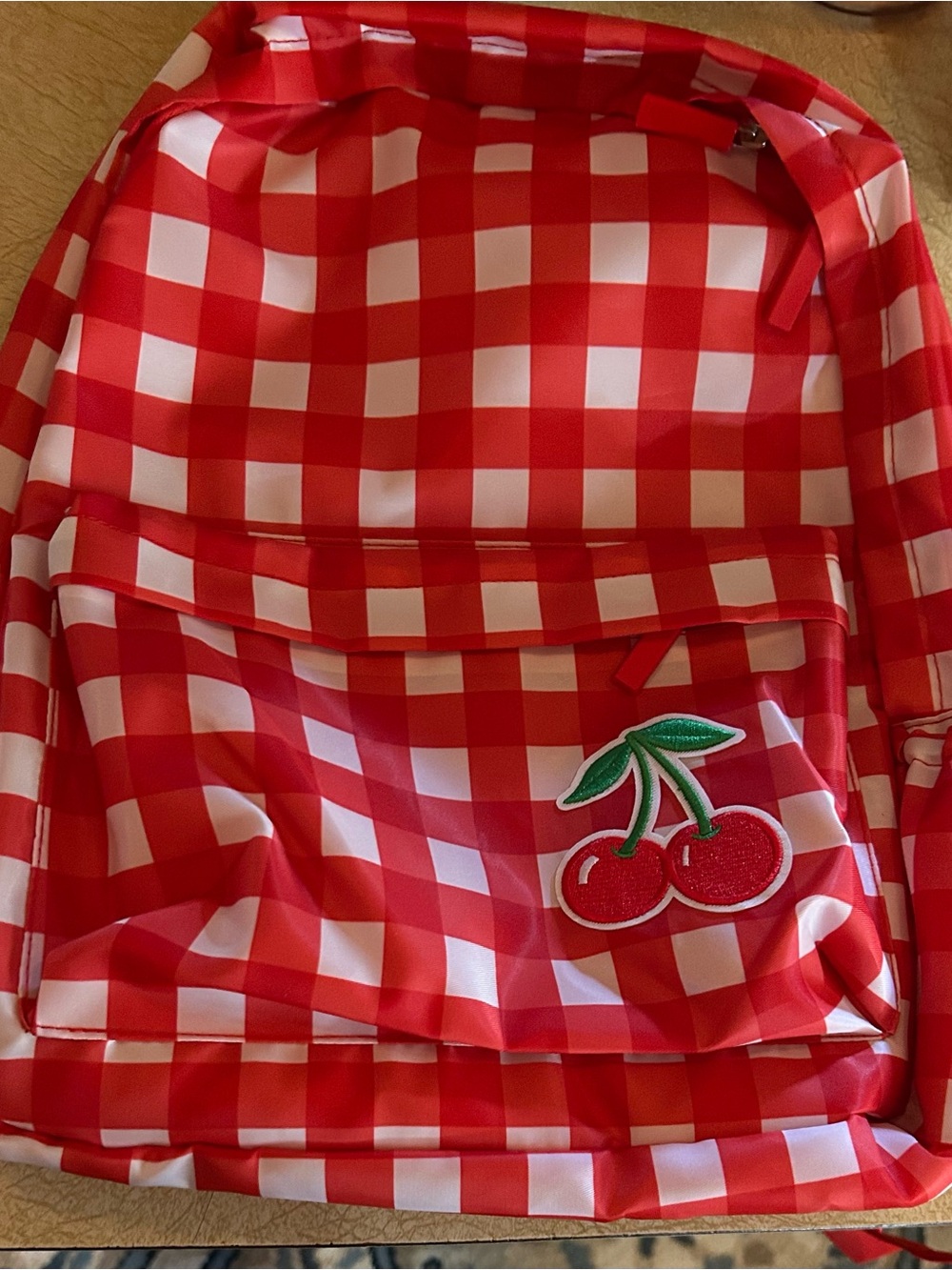 Red Gingham One-Piece with Cherry Patch Backpack